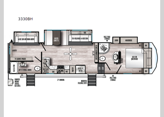 Floorplan - 2024 Sandpiper 3330BH Fifth Wheel