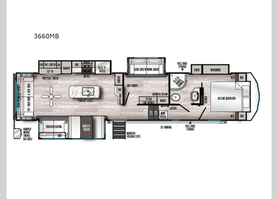 Floorplan - 2024 Sandpiper 3660MB Fifth Wheel