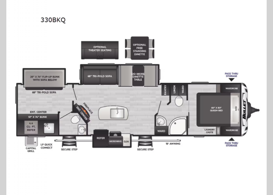 Floorplan - 2025 Bullet 330BKQ Travel Trailer