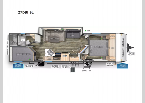 Floorplan - 2024 Cherokee Grey Wolf Black Label 27DBHBL Travel Trailer