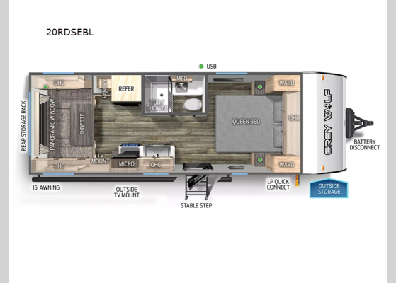 Floorplan - 2024 Cherokee Grey Wolf Black Label 20RDSEBL Travel Trailer