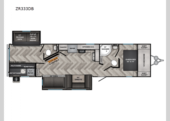 Floorplan - 2024 Zinger ZR333DB Travel Trailer