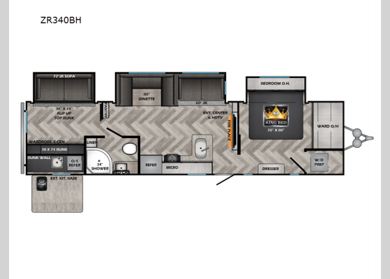 Floorplan - 2024 Zinger ZR340BH Travel Trailer