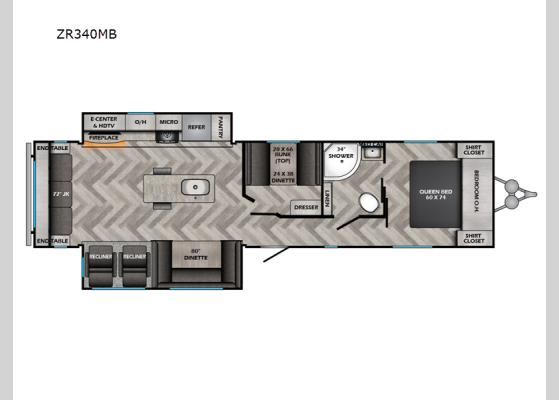 Floorplan - 2024 Zinger ZR340MB Travel Trailer