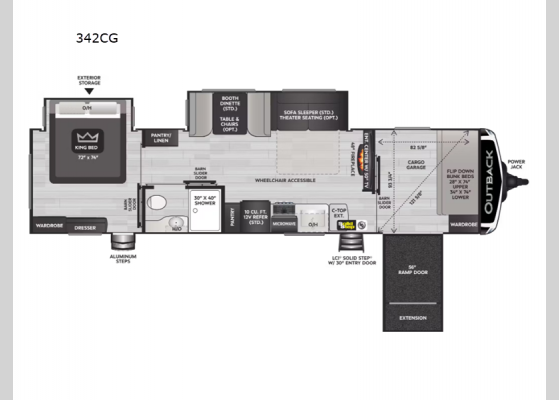 Floorplan - 2025 Outback 342CG Toy Hauler Travel Trailer