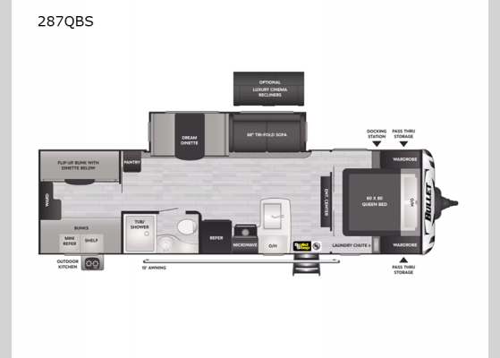 Floorplan - 2024 Bullet 287QBS Travel Trailer