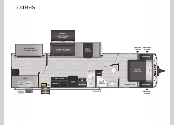 Floorplan - 2024 Bullet 331BHS Travel Trailer