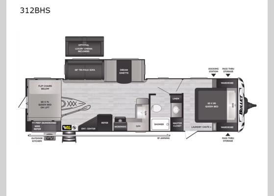 Floorplan - 2024 Bullet 312BHS Travel Trailer