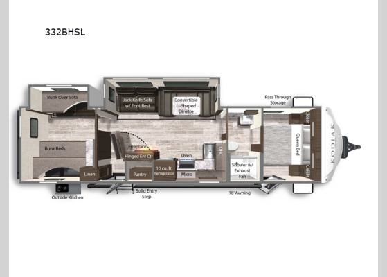 Floorplan - 2025 Kodiak Ultra-Lite 332BHSL Travel Trailer