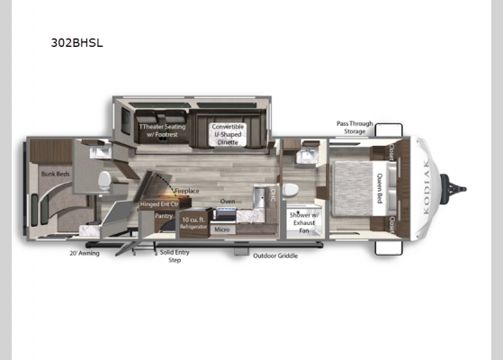 Floorplan - 2025 Kodiak Ultra-Lite 302BHSL Travel Trailer