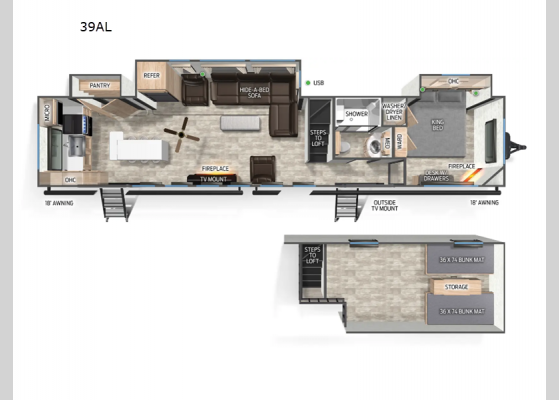 Floorplan - 2025 Cherokee Timberwolf 39AL Destination Trailer