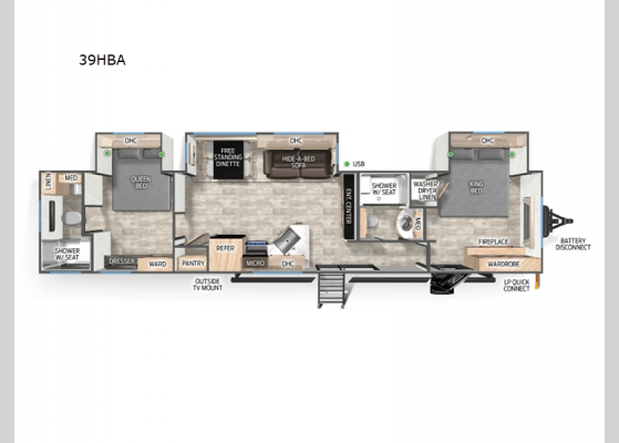 Floorplan - 2025 Cherokee Timberwolf 39HBA Destination Trailer