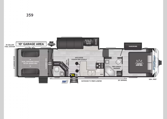 Floorplan - 2025 Fuzion Impact Edition 359 Toy Hauler Fifth Wheel