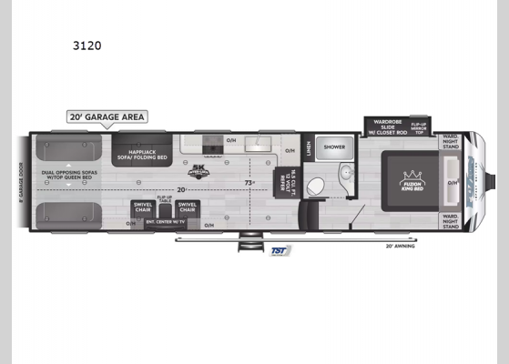 Floorplan - 2025 Fuzion Impact Edition 3120 Toy Hauler Fifth Wheel