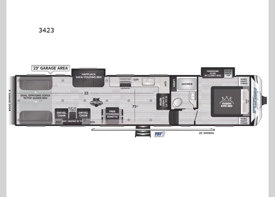 Floorplan - 2025 Fuzion Impact Edition 3423 Toy Hauler Fifth Wheel