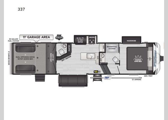 Floorplan - 2025 Fuzion Impact Edition 337 Toy Hauler Fifth Wheel