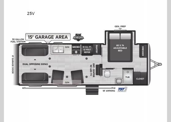 Floorplan - 2025 Fuzion Impact Edition 25V Toy Hauler Travel Trailer