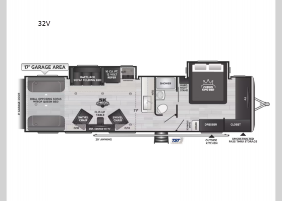 Floorplan - 2025 Fuzion Impact Edition 32V Toy Hauler Travel Trailer