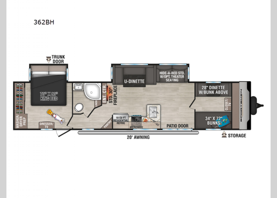 Floorplan - 2025 Sportsmen 362BH Destination Trailer