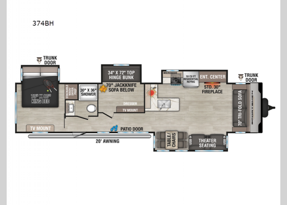 Floorplan - 2025 Sportsmen 374BH Destination Trailer