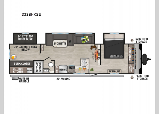 Floorplan - 2025 Sportsmen SE 333BHKSE Travel Trailer