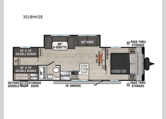 Floorplan - 2025 Sportsmen SE 301BHKSE Travel Trailer