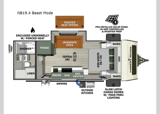 Floorplan - 2025 No Boundaries NB19.4 Beast Mode Travel Trailer