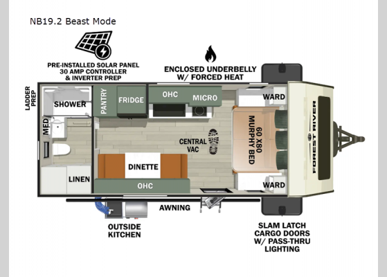 Floorplan - 2025 No Boundaries NB19.2 Beast Mode Travel Trailer