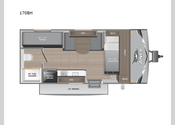 Floorplan - 2025 Jay Flight SLX 170BH Travel Trailer