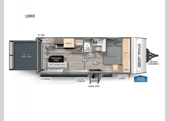 Floorplan - 2025 Cherokee Grey Wolf 18RR Toy Hauler Travel Trailer