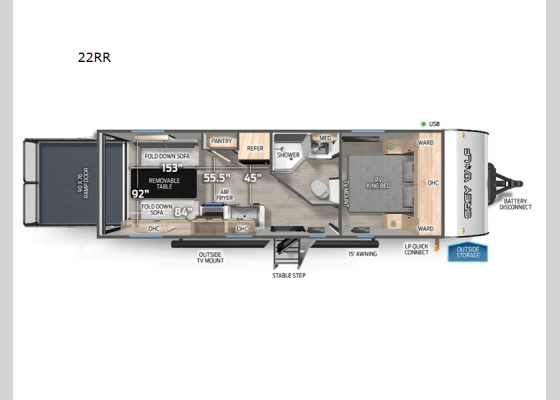 Floorplan - 2025 Cherokee Grey Wolf 22RR Toy Hauler Travel Trailer