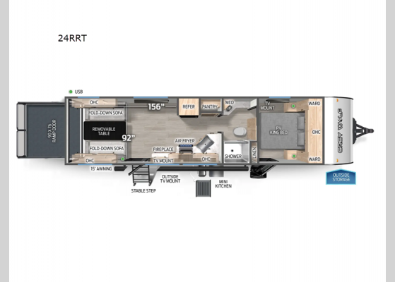 Floorplan - 2025 Cherokee Grey Wolf 24RRT Toy Hauler Travel Trailer