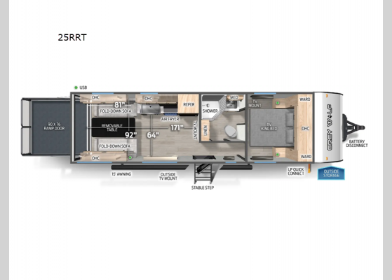 Floorplan - 2025 Cherokee Grey Wolf 25RRT Toy Hauler Travel Trailer