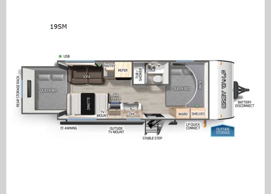 Floorplan - 2025 Cherokee Grey Wolf 19SM Travel Trailer