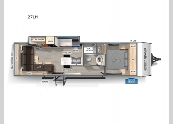 Floorplan - 2025 Cherokee Grey Wolf 27LH Travel Trailer