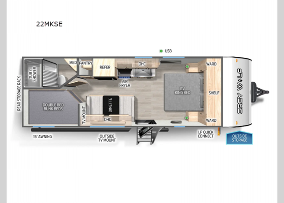 Floorplan - 2025 Cherokee Grey Wolf 22MKSE Travel Trailer