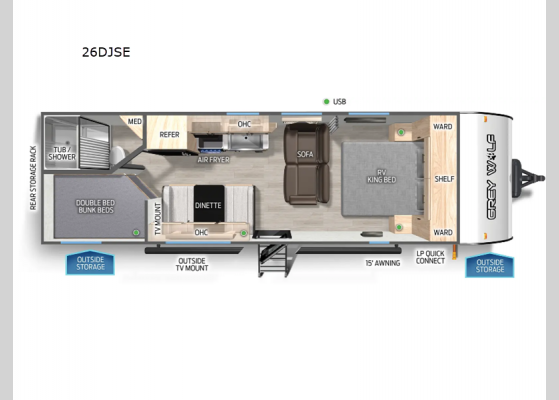 Floorplan - 2025 Cherokee Grey Wolf 26DJSE Travel Trailer