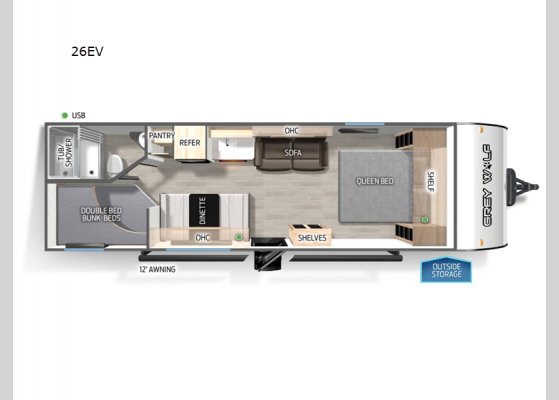 Floorplan - 2025 Cherokee Grey Wolf 26EV Travel Trailer