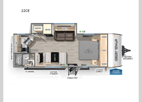 Floorplan - 2025 Cherokee Grey Wolf 22CE Travel Trailer