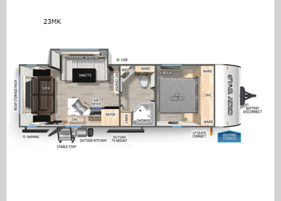 Floorplan - 2025 Cherokee Grey Wolf 23MK Travel Trailer