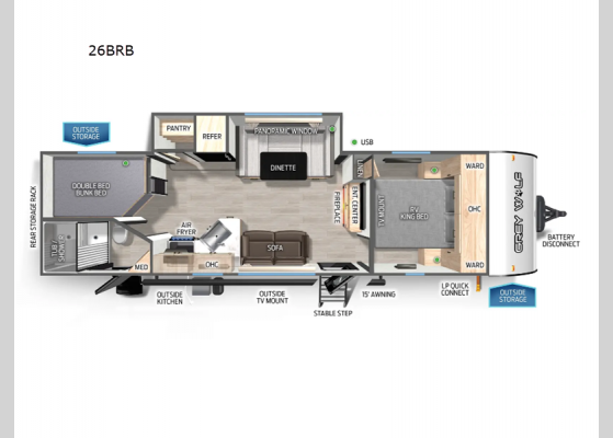 Floorplan - 2025 Cherokee Grey Wolf 26BRB Travel Trailer