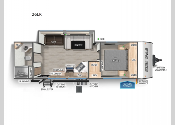 Floorplan - 2025 Cherokee Grey Wolf 26LK Travel Trailer