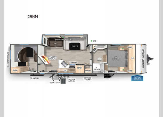 Floorplan - 2025 Cherokee Grey Wolf 29NM Travel Trailer