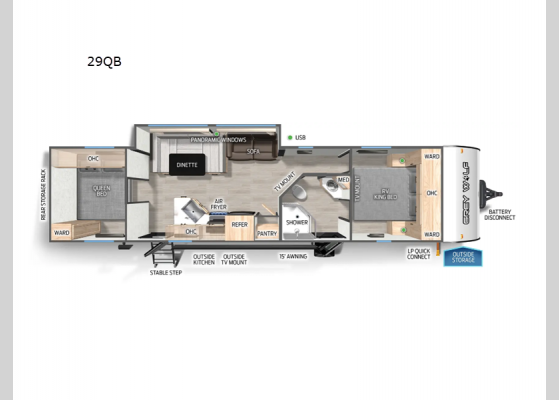 Floorplan - 2025 Cherokee Grey Wolf 29QB Travel Trailer