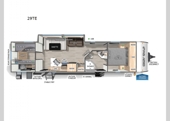 Floorplan - 2025 Cherokee Grey Wolf 29TE Travel Trailer