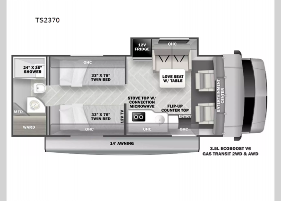 Floorplan - 2024 Sunseeker TS TS2370 Motor Home Class C