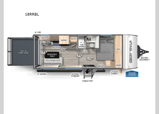 Floorplan - 2025 Cherokee Grey Wolf Black Label 18RRBL Toy Hauler Travel Trailer