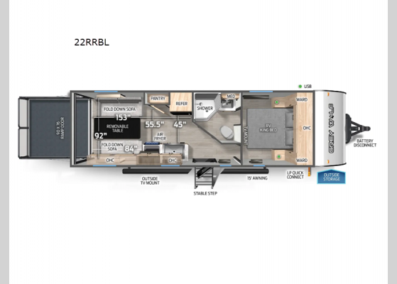 Floorplan - 2025 Cherokee Grey Wolf Black Label 22RRBL Toy Hauler Travel Trailer