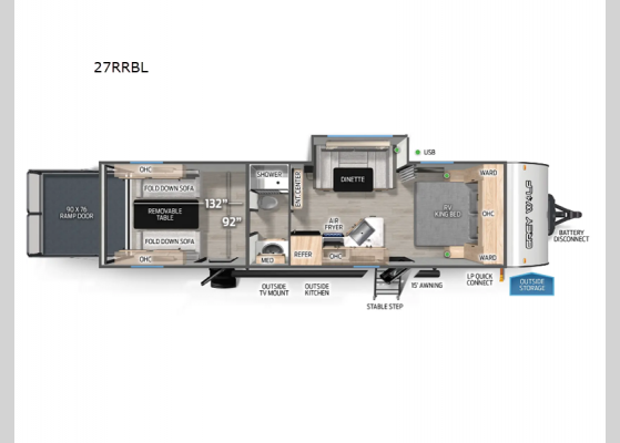 Floorplan - 2025 Cherokee Grey Wolf Black Label 27RRBL Toy Hauler Travel Trailer