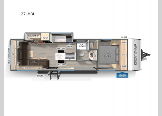 Floorplan - 2025 Cherokee Grey Wolf Black Label 27LHBL Travel Trailer